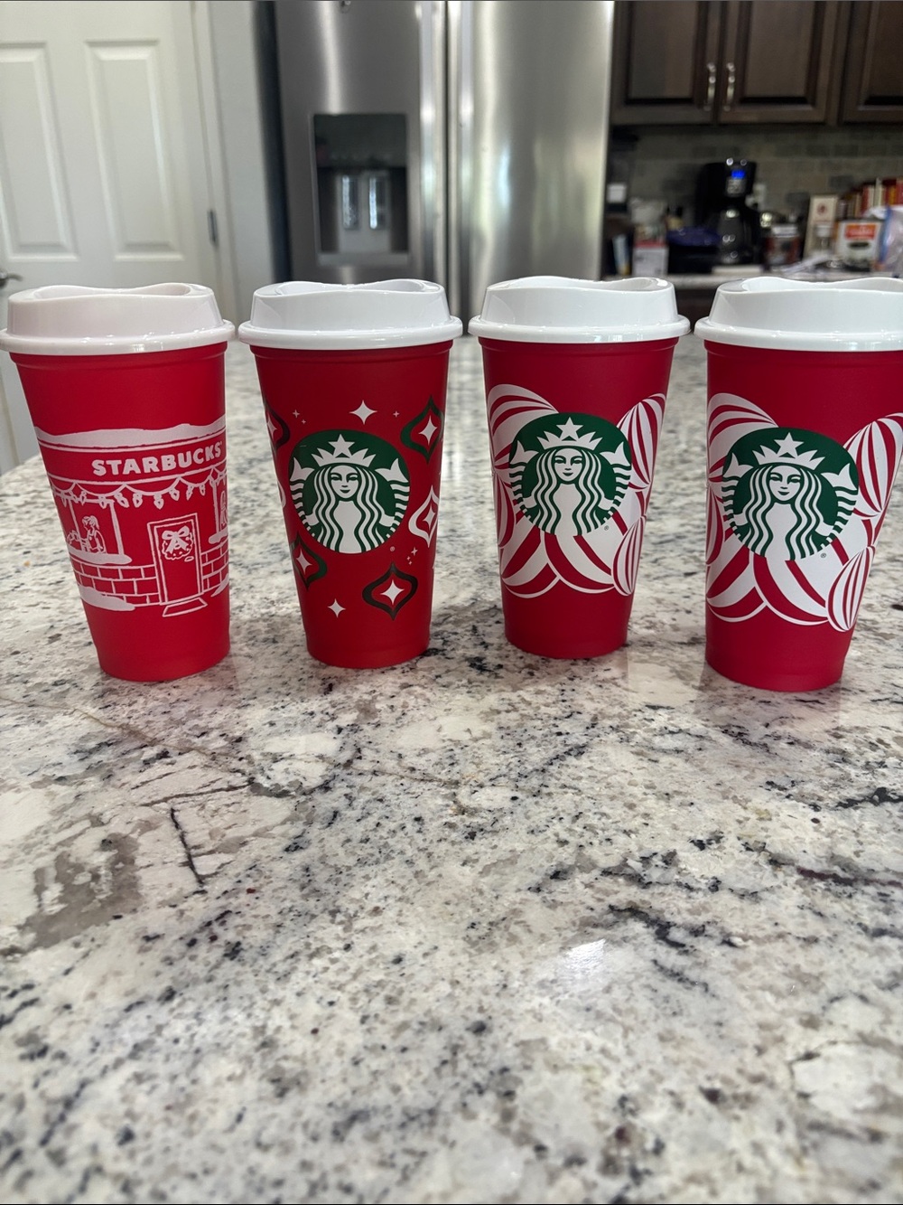 Starbucks Red Holiday Reusable Cups with White Lids